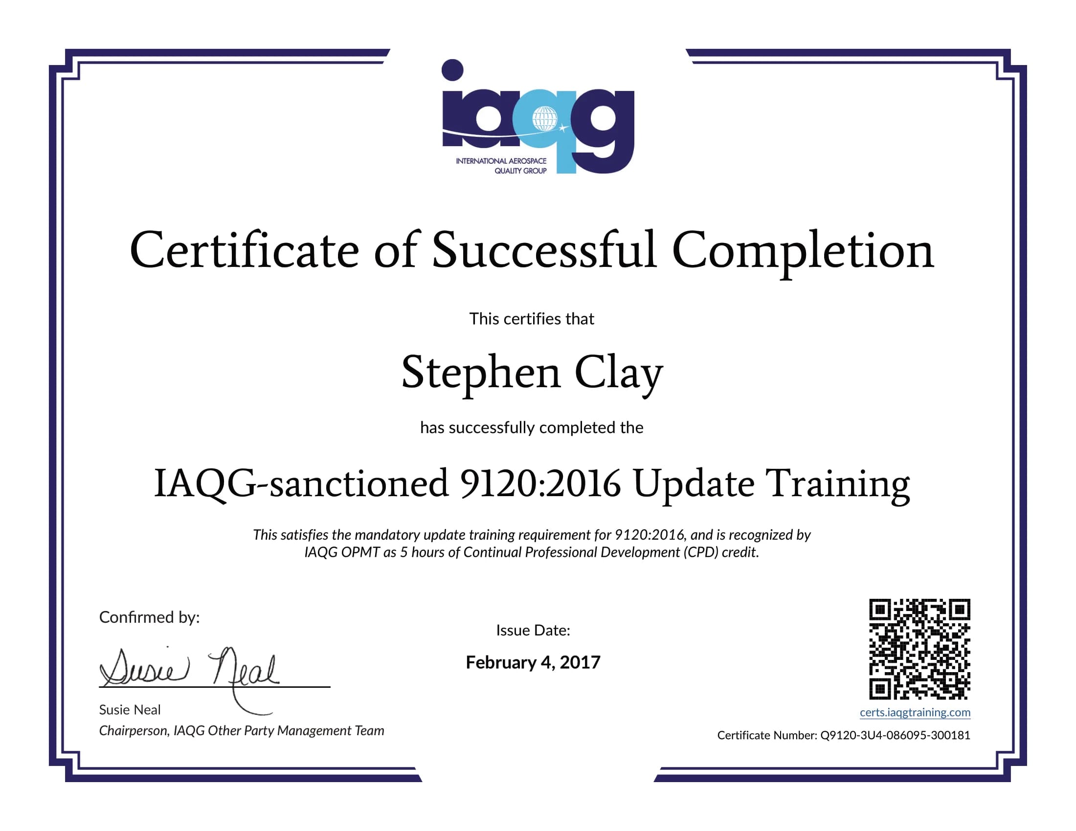 IAQG-sanctioned 9120:2016 Update Training