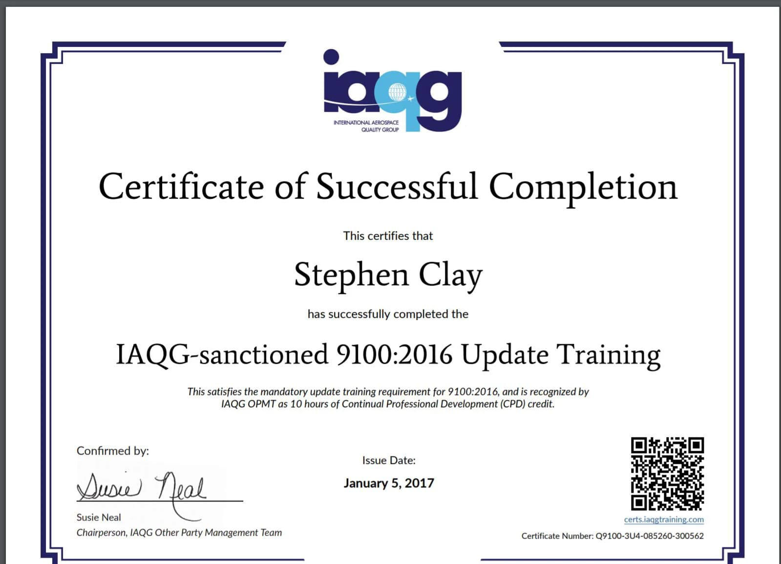 IAQG-sanctioned 9100:2016 Update Training